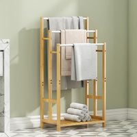 Dripex Freestanding Towel Rack, Towel Shawls Holder with Bamboo Storage Shelf, Stainless Steels Rods, Bamboo Frame, Lightweight, for Home, Bathroom (L46xW24xH66/76/86cm)/(L46xW24xH76/86/96cm)