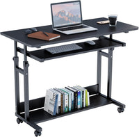 Dripex Computer Desk Mobile, Portable Office Desk with Movable Wheels, Height Adjustable Study Desk, Home Office Desk with Keyboard Tray and Shelf for Small Spaces
