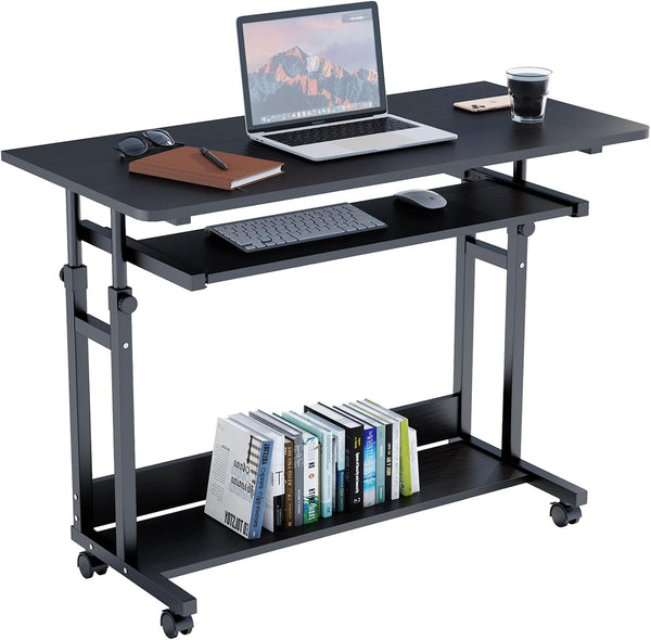 Dripex Computer Desk Mobile, Portable Office Desk with Movable Wheels, Height Adjustable Study Desk, Home Office Desk with Keyboard Tray and Shelf for Small Spaces