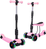 YOLEO Kids Three Wheel Kick Scooter with Removable Seat, LED Flashing Wheels, Height Adjustable Scooter