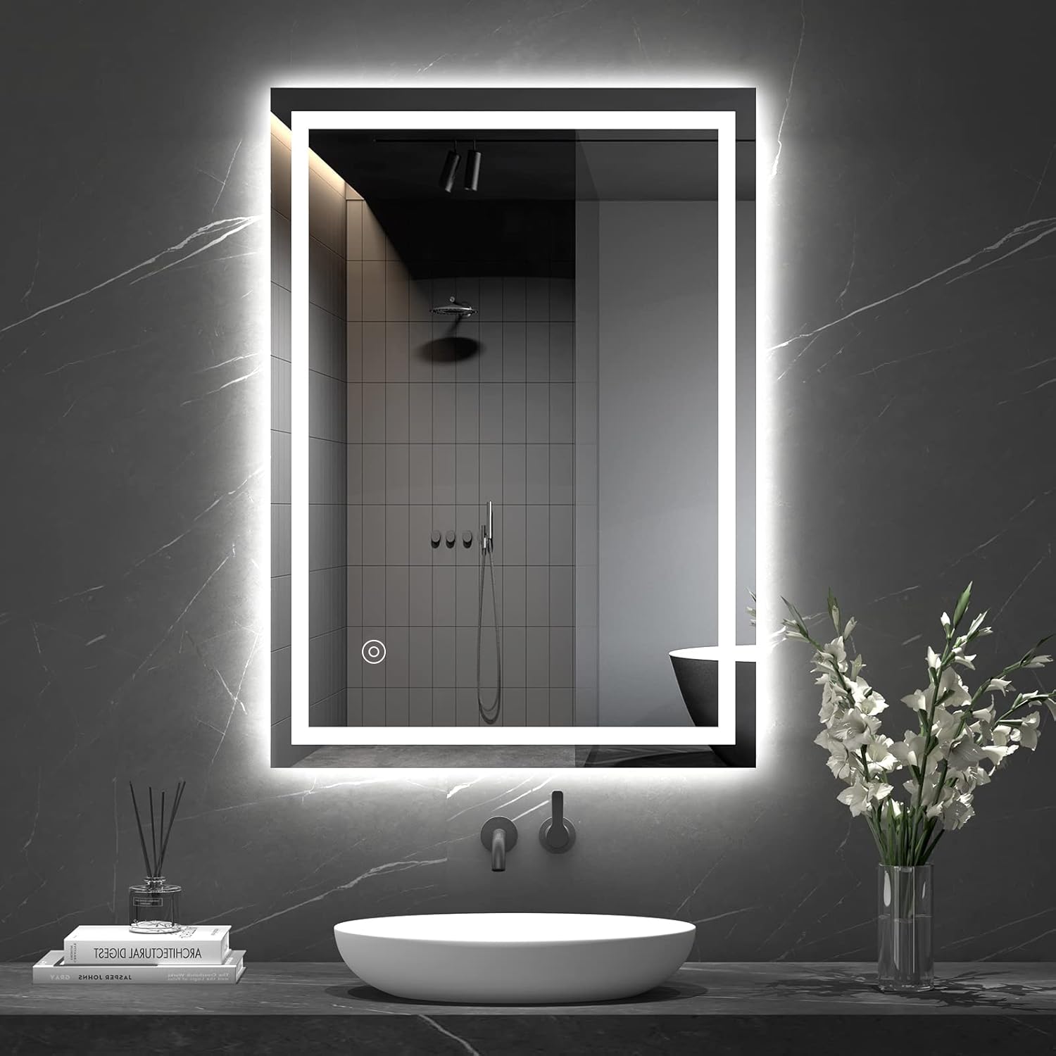 Bathroom Mirror LED Lights Illuminated Bathroom Mirror Wall Mounted Vanity Mirror Bathroom Light Mirror Demister Pad Horizontal Vertical [Energy Class B]