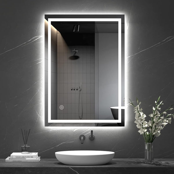 Dripex Bathroom Mirror with LED Lights, Illuminated Bathroom Mirror Wall Mounted Vanity Mirror, Bathroom Light Mirror with Demister Pad, Horizontal/Vertical [Energy Class B]