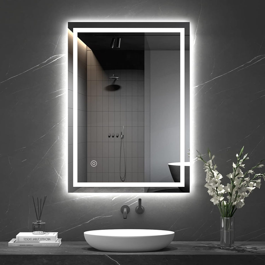 Dripex Bathroom Mirror with LED Lights, Illuminated Bathroom Mirror Wall Mounted Vanity Mirror, Bathroom Light Mirror with Demister Pad, Horizontal/Vertical [Energy Class B]