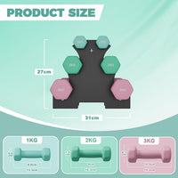 Dripex Weight Dumbbell Set with Storage Stand, Weights Lifting Gym Fitness | Dumbbells for Women Men, Anti-Roll Design, Home Gym Fitness, Pair of 1kg, 2kg, 3kg/1kg, 3kg, 5kg
