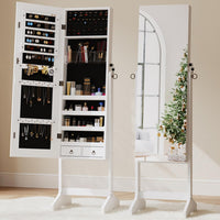 Dripex Jewelry Organiser Mirror Wardrobe, Free Standing Mirror with Large Storage, Lockable Jewelry Armoire Unit, 3 Angles Adjustable, White