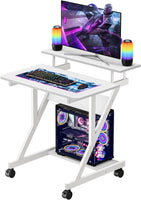 Dripex Computer Desk with Monitor Shelf - Mobile Z Shaped Home Office Desk with Storage Shelves and Movable Wheels for Small Spaces, Compact Corner Desk Space-Saving