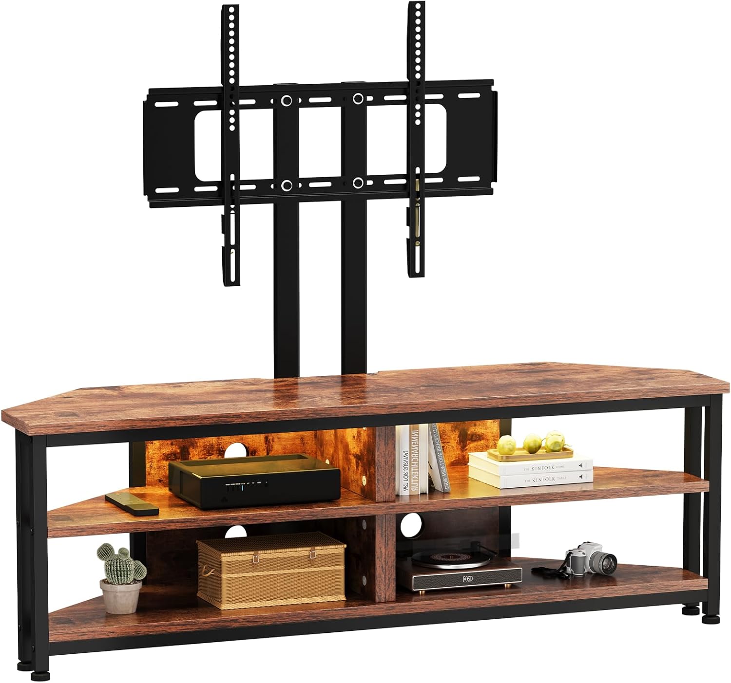 106 x 36 x 114.5cm 120 x 36 x 114.5cm TV Stand Cabinet LED Lighting TV Mount Corner Cabinet TV Unit up to 50 70 Inch TV Open Gaming Entertainment Center Shelves Vintage Industrial TV Standchest