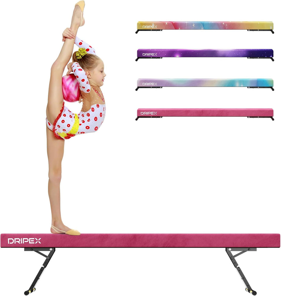 Dripex Adjustable Gymnastic Balance Beam 244cm, Kids Training Equipment | Height Adjustable, Soft Material, Non-Slip, Comfortable, Stable, Safe, Ideal for Home Gym, Practice and Training
