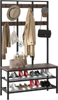 Dripex Large Coat Rack Stand Industrial Coat Stand with 12 Hooks and Shoe Bench Clothes Hat Rack Shelf Metal Frame for Bedroom Living Room Hallway