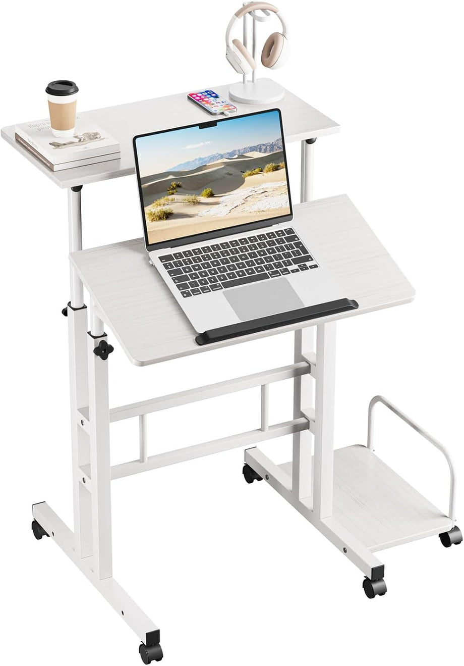 Dripex Standing Desk, Height Adjustable Rolling Desk with Tilting Table Top, Sit-Stand Workstation with Wheels, 60 x 60 cm, laptop Table, Workstation for Home and Office