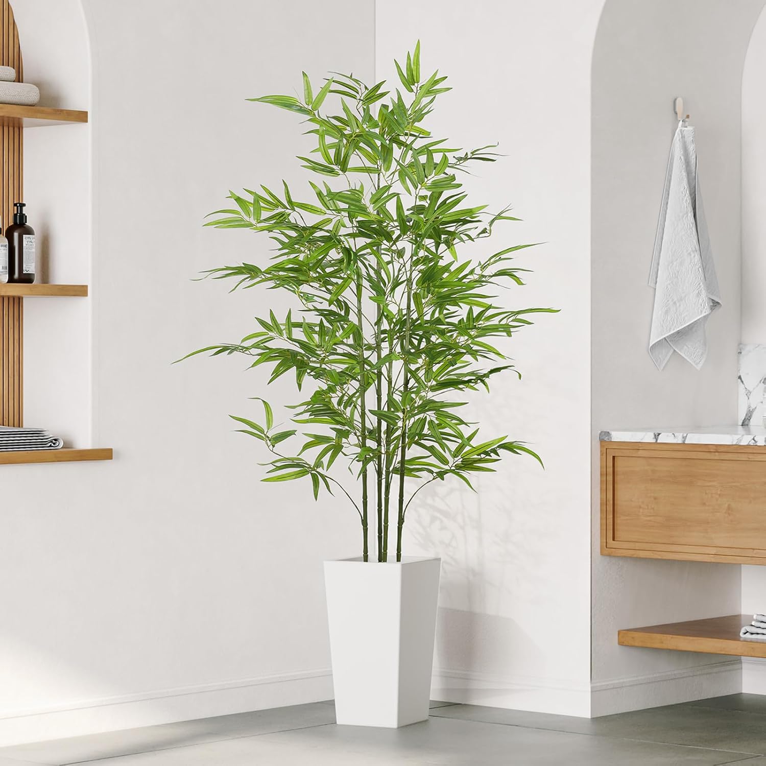 5FT 6FT Artificial Bamboo Tree Tall Planter Lifelike Fake Silk Tree Indoor Faux Bamboo Tall Plant Living Room Bedroom Balcony Corner Office Deco