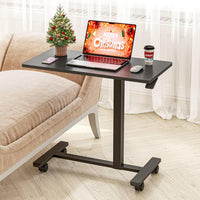 Dripex Pneumatic Height Adjustable Overbed Bedside Table with Wheels, 80 × 40 cm Standing C Shaped Laptop Desk, Small Rolling Bed & Sofa Side Table for Bedroom Living Room