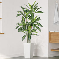 YOLEO 5FT/6FT Artificial Dracaena Tree with White Tall Planter, Lifelike Fake Silk Tree Indoor, Faux Dracaena Tall Plant for Living Room Bedroom Balcony Corner Office Decor