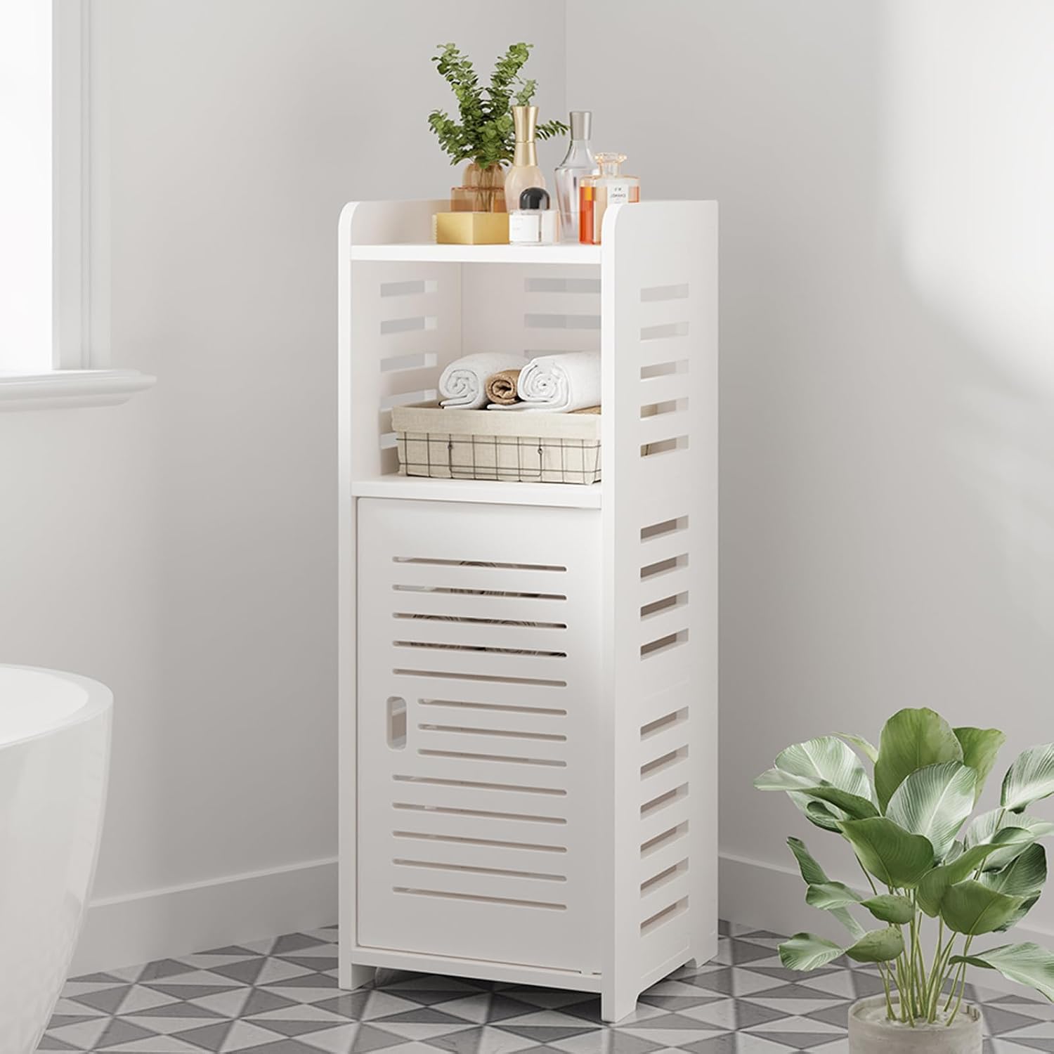 4 Tier Bathroom Floor Cabinet 30W x x 80H cm Storage Cabinet Door Narrow Free Standing Cupboards Adjustable Shelves Bathroom or Bedroom