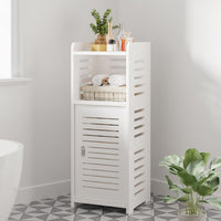 Dripex 4 Tier Bathroom Floor Cabinet, 30W x 30D x 80H cm, White Storage Cabinet with Door, Narrow Free Standing Cupboards Adjustable Shelves for Bathroom or Bedroom