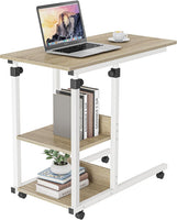 Dripex C Shaped Side Table, 80 x 40 x 68-89 cm Height Adjustable Overbed table with Wheels, Sofa Bedside Laptop Table with 2 Tiers Storage Shelves, Coffee Snack Table for Living Room, Bedroom