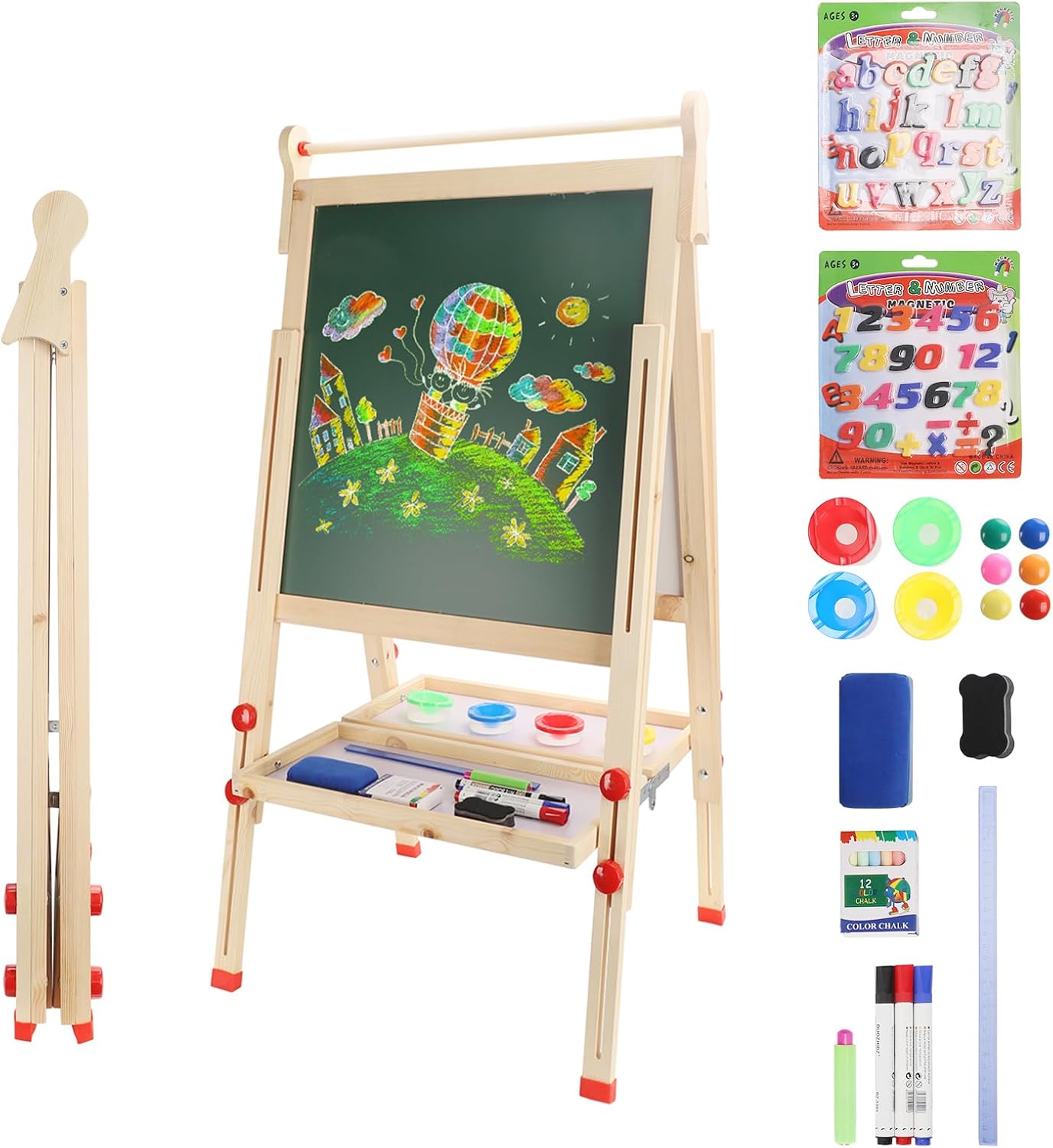 Easel ' s Wooden Art Easel Foldable Double Sided Magnetic Blackboard &amp Whiteboard Toddlers Chalkboard Painting Art Supplies