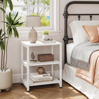 Dripex Living Room End Table, 3-Tier Wooden Narrow Nightstand, Bedside Table with Steel Frame, Slim Coffee Table Small Spaces, Storage Sofa Side Table for Bedroom or Office