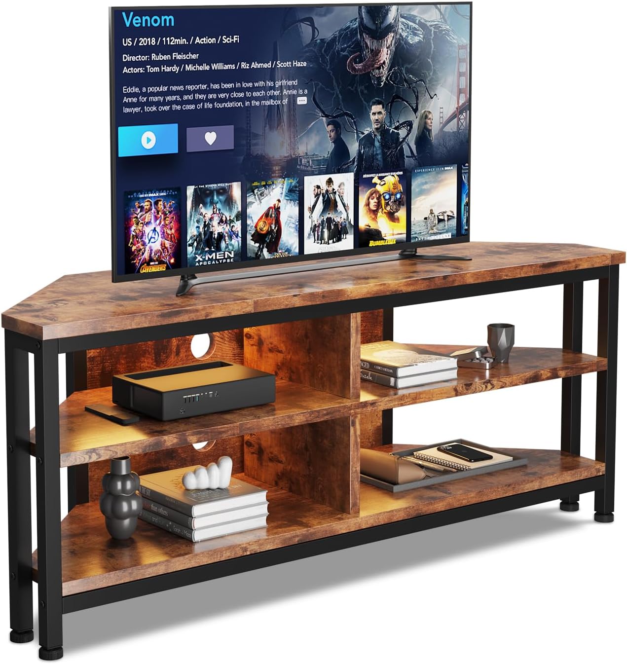 106 x 36 x 45.5cm 120 x 36 x 45.5cm TV Stand Cabinet LED Lighting Corner Cabinet TV Unit up to 50 Inch TV Open Gaming Entertainment Center Shelves Vintage Industrial TV Standchest