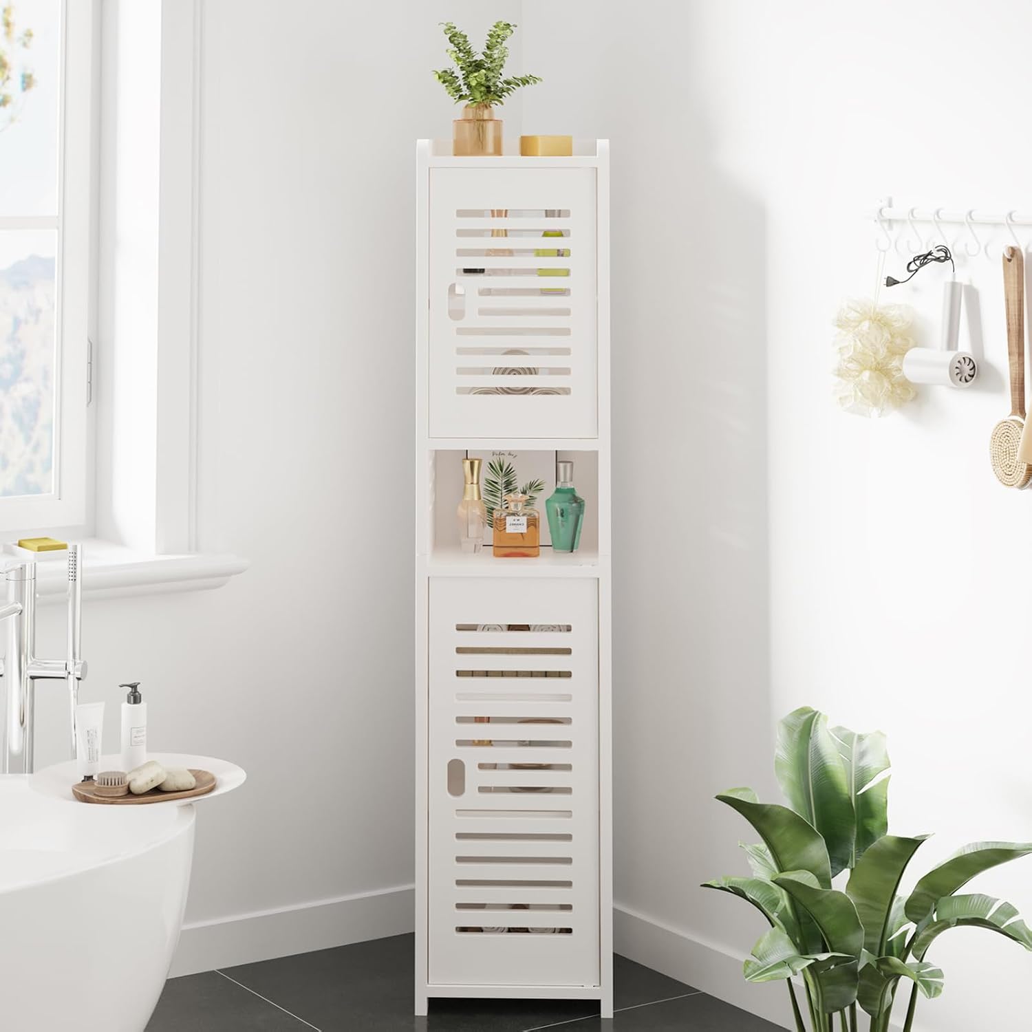 7 Tier Tall Bathroom Floor Cabinet 20W x x 118H cm Slim Storage Cabinet Door Narrow Free Standing Cupboards Adjustable Shelves Bathroom or Bedroom