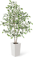 YOLEO 5FT Artificial Ficus Tree with White Tall Planter, Lifelike Fake Silk Tree Indoor, Faux Ficus Tall Plant for Living Room Bedroom Balcony Corner Office Decor