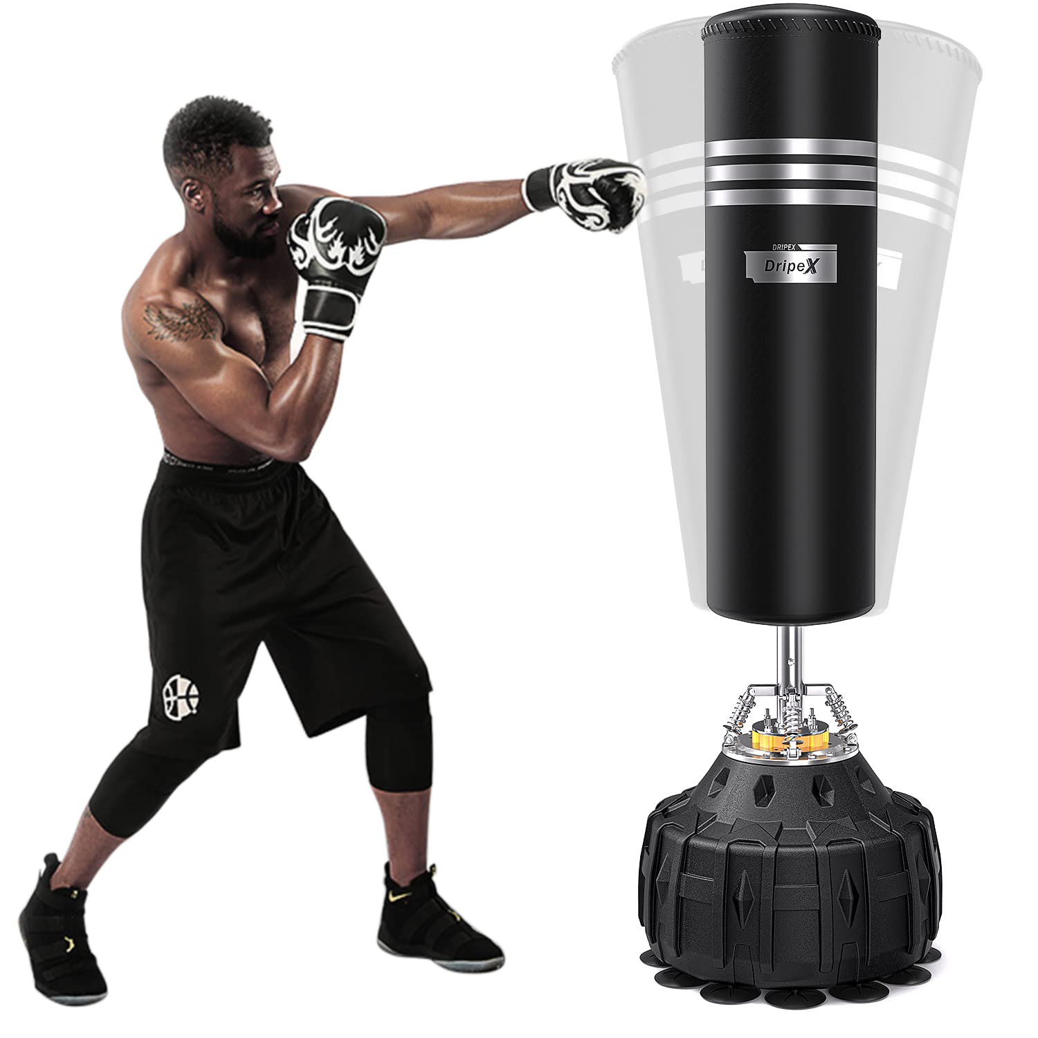 70 Inch Upgrade Free Standing Punch Bag Heavy Duty Freestanding Boxing Bag Suction Cups Stable Pedestal Standing Punching Bag MMA Muay Thai Kickboxing Home Gym Training