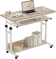 Dripex Computer Desk Mobile, Portable Office Desk with Movable Wheels, Height Adjustable Study Desk, Home Office Desk with Keyboard Tray and Shelf for Small Spaces