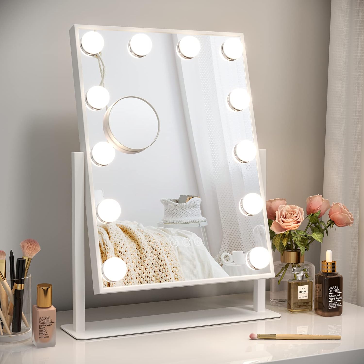 9 12 Dimmable Bulbs Hollywood LED Vanity Mirror Lighted Makeup Mirror 360°Rotation 3 Lighting Modes Touch Screen Control Light up Dressing Table Mirror Bedroom