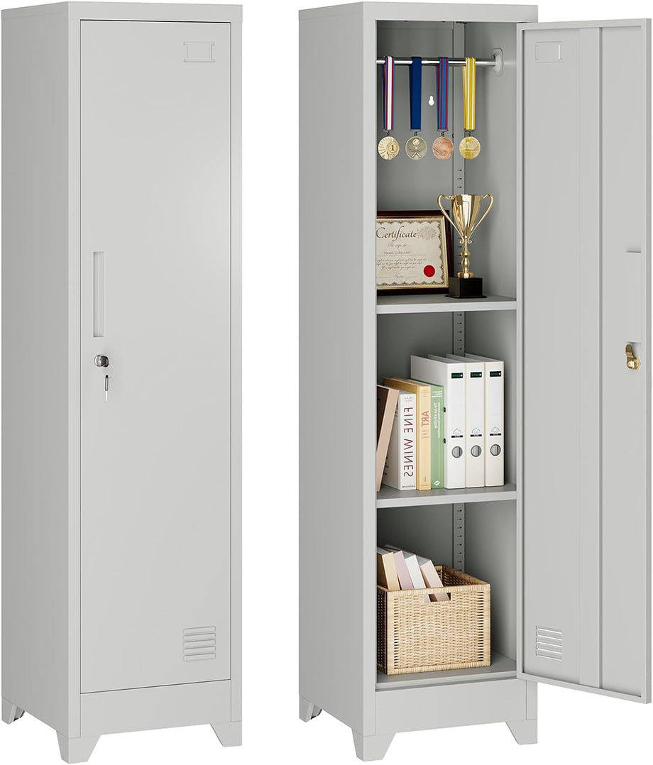 Dripex Metal Cabinet with Hanging Rail Lockable Steel Filing Cabinet Multi-purpose Storage Cabinet Steel Locker for School Home Office Garage 150 x 38 x 38 cm