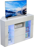 Dripex 100cm Corner TV Unit Entire Front High Gloss TV Stand Cabinet Cupboard Storage Furniture for Home Living Room Bedroom with RGB Lights for 32 40 45 50 inch TV - White