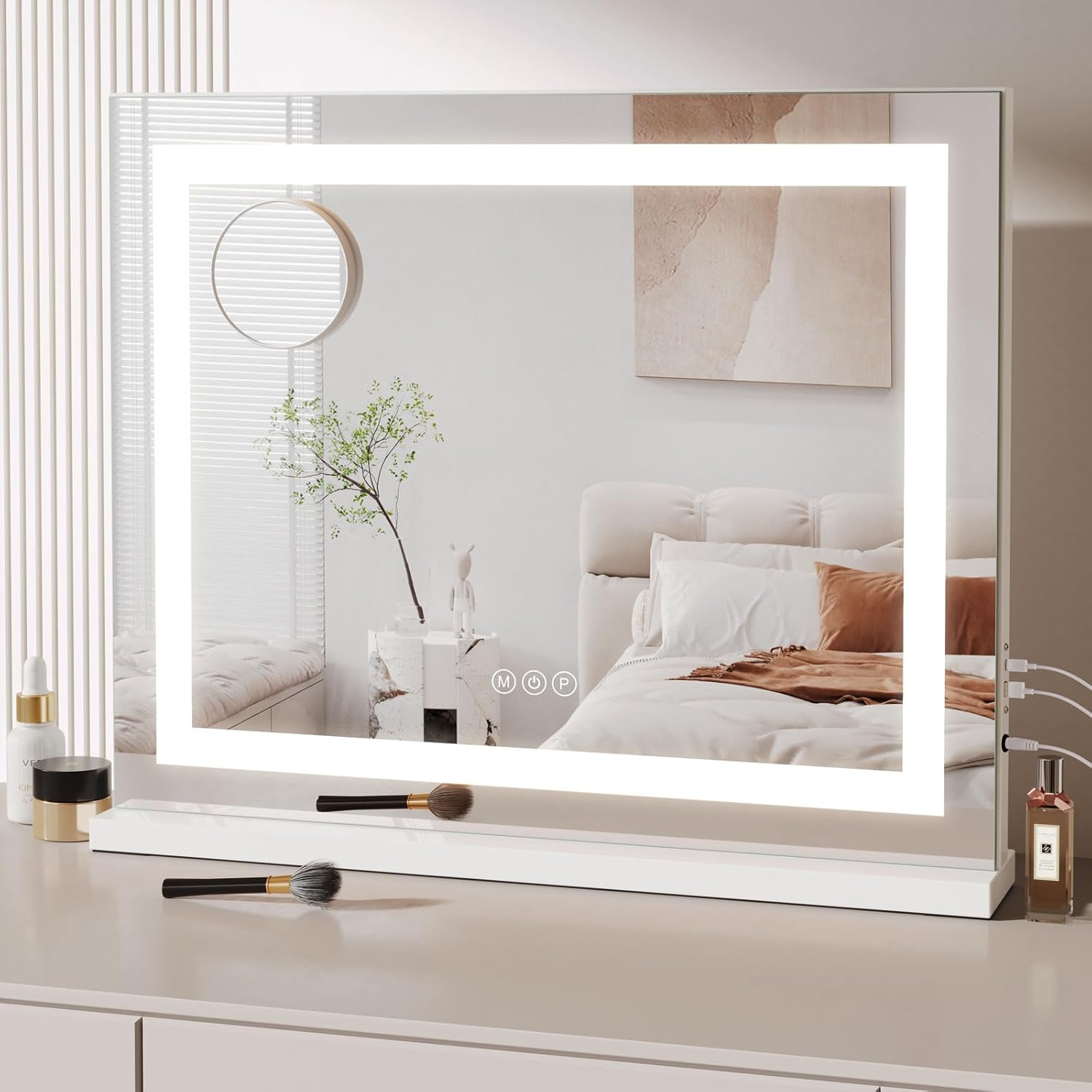 Hollywood Vanity Mirror Light LED Makeup Mirror Light Up Vanity Mirror 3 Colors Dimmable Strip Light USB Type C Port Tabletop or Wall Mounted