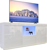 Dripex 135cm LED TV Cabinet Modern Tall TV Stand with Ambient lights Entertainment Unit Cupboard with Storage Furniture for Living Room for 22”-55” TV Entire Front High Gloss White, Home Office