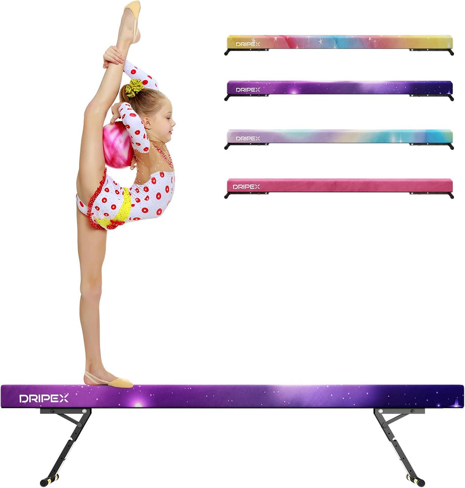 Dripex Adjustable Gymnastic Balance Beam 244cm, Kids Training Equipment | Height Adjustable, Soft Material, Non-Slip, Comfortable, Stable, Safe, Ideal for Home Gym, Practice and Training