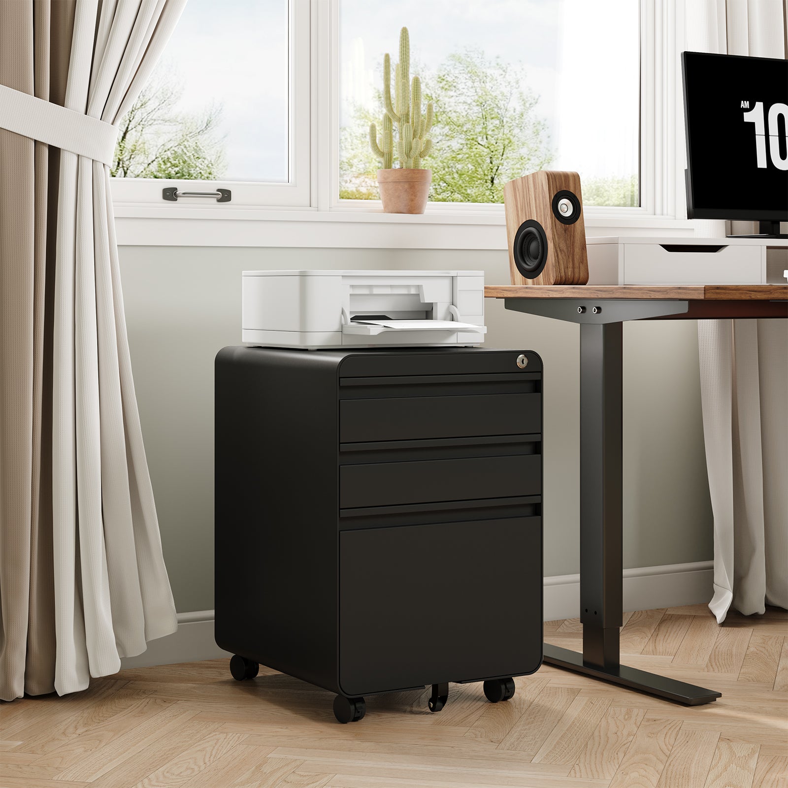 3 Drawer Lockable Filing Cabinet Metal Mobile File Cabinet on Wheels Under Desk Office Storage A4 Letter & Legal Files Anti Tilt Pre Assembled Body