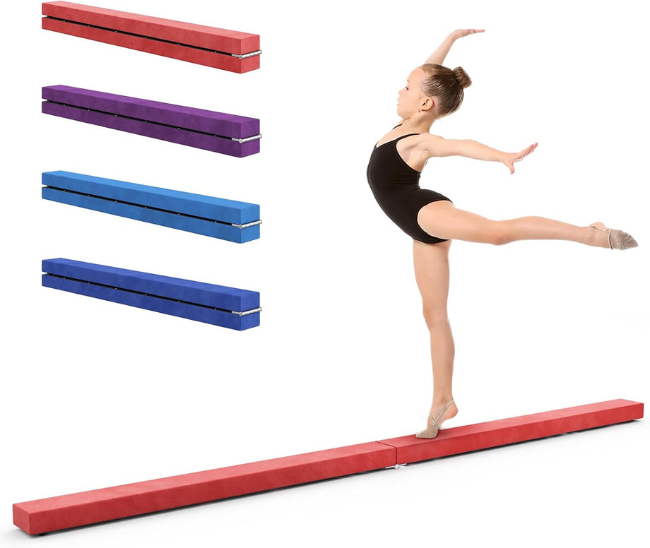 Dripex 7FT Folding Gymnastics Balance Beam Kids Training Beam Faux Suede for Home Gym Exercise