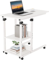 Dripex C Shaped Side Table, 80 x 40 x 68-89 cm Height Adjustable Overbed table with Wheels, Sofa Bedside Laptop Table with 2 Tiers Storage Shelves, Coffee Snack Table for Living Room, Bedroom