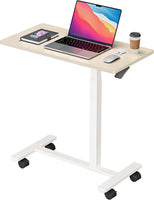 Dripex Pneumatic Height Adjustable Overbed Bedside Table with Wheels, 80 × 40 cm Standing C Shaped Laptop Desk, Small Rolling Bed & Sofa Side Table for Bedroom Living Room