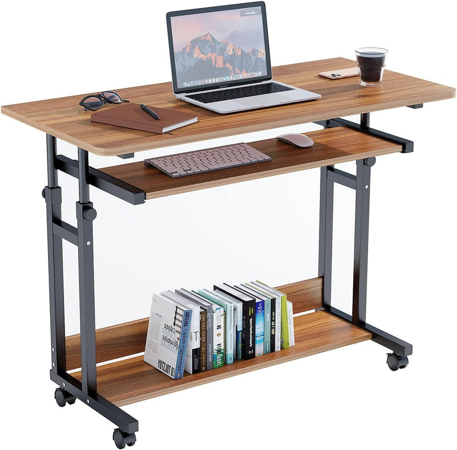 Dripex Computer Desk Mobile, Portable Office Desk with Movable Wheels, Height Adjustable Study Desk, Home Office Desk with Keyboard Tray and Shelf for Small Spaces