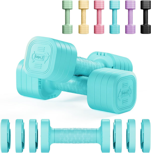 Dripex Adjustable Dumbbells Weight Set 2.5kg 5kg Dumbbell Pair 4-in-1 | Dumbbells Set Women Men, Sold as a Pair, Non-Slip Handle, Home Gym Fitness, Pink Blue Green Purple Yellow Black