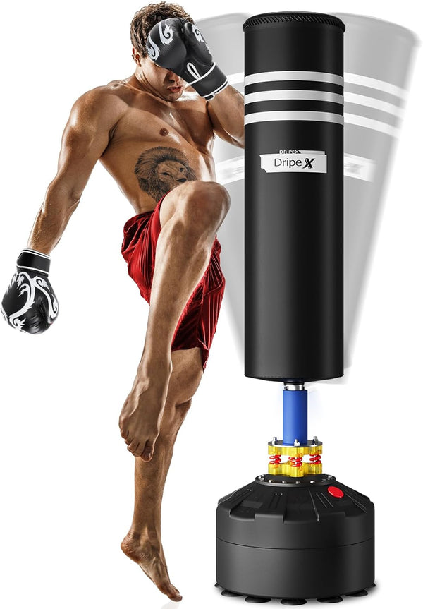 Dripex 69 Inch Free Standing Punch Bag, Heavy Duty Freestanding Boxing Bag with Suction Cups, Stable Pedestal Standing Punching Bag for Adult Men Youth, MMA Muay Thai Kickboxing Home Gym Training