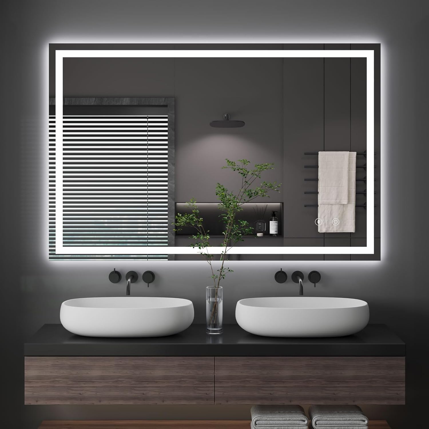 3 Colors Bathroom Mirror LED Lights Illuminated Backlit Wall Mounted Vanity Mirror Dimmable Switch Demister Pad Horizontal Vertical [Energy Class E]