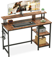Dripex 107.5 x 48 x 95cm Computer Desk Home Office Desk with Monitor Stand & Storage Shelves Rustic Brown Work Writing Desk Gaming Table for Small Spaces