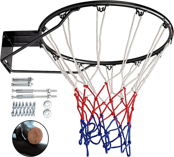 Dripex Basketball Rim 18'' (45cm) Full Size Replacement Outdoor Wall Door Mounted with All Weather Net Solid Steel 18 Inch