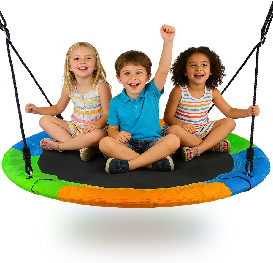 Dripex 120cm Round Nest Swing Children's Tree Swing Seat Round Basket for Outdoor Backyard Garden, Oxford, Multicolor, 300 kg Capacity