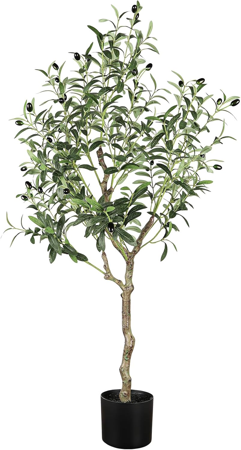 YOLEO 4FT/5FT/6FT/7FT Artificial Olive Tree Tall Faux Silk Olive Plant with Lifelike Olive Leaves Fake Olive Tree for Home Office Indoor Decor