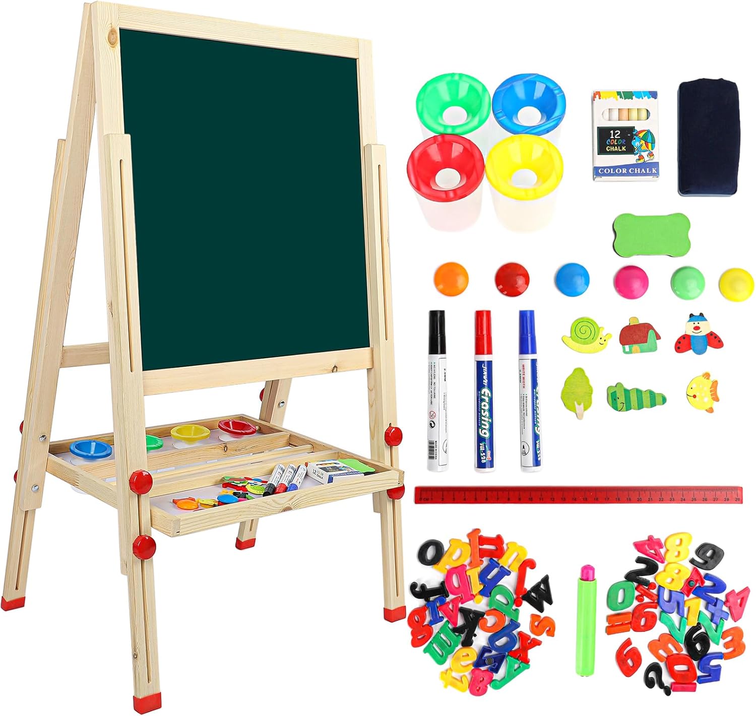 55 x 55cm 65 x 65cm s Wooden Art Easel Double Sided Height Adjustable Painting Blackboard Magnetic Accessories Chalk Sponge Toddlers