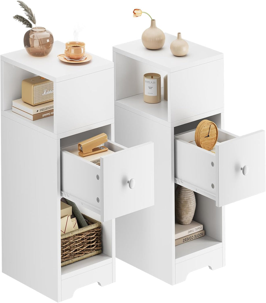 Dripex Slim Bedside Table, Bedside Cabinet with Drawer, Wooden End Table | 25D x 30W x 65H cm, 4 Tier, Nightstand, Sofa Side Table, Bedroom Side Table, Storage Drawer, Space Saving
