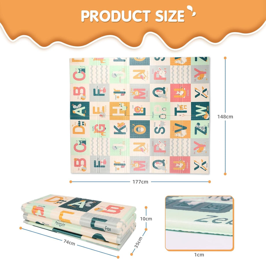 Dripex 177 × 148cm Baby Play Mat, Large Foam Crawling Playmat, Foldable Reversible Waterproof Non Toxic Portable Floor Mat with Letters and Numbers for Baby