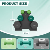 Dripex Weight Dumbbell Set with Storage Stand, Weights Lifting Gym Fitness | Dumbbells for Women Men, Anti-Roll Design, Home Gym Fitness, Pair of 1kg, 2kg, 3kg/1kg, 3kg, 5kg