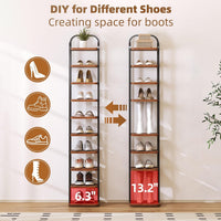 Dripex Adjustable Narrow Shoe Rack Organizer, Space Saving Vertical Tall Shoe Shelf, Sturdy Multifunctional Entryway Hallway Living Room Storage Shelf Rustic Brown